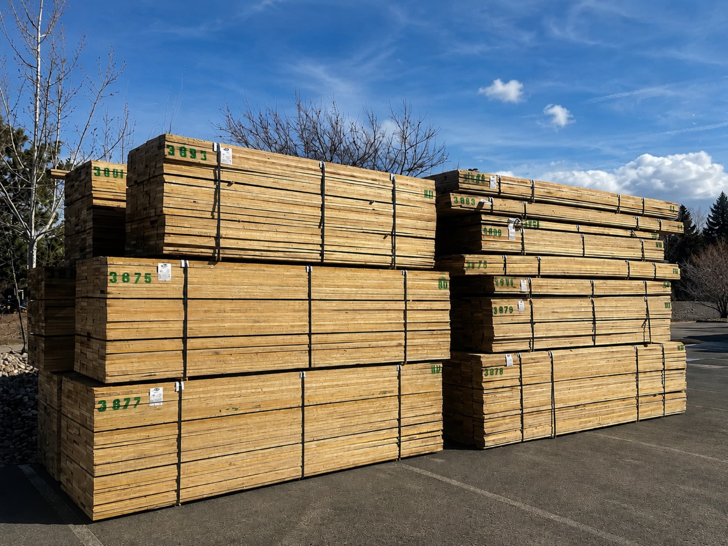 Kiln-dried paulownia lumber stacked in packs